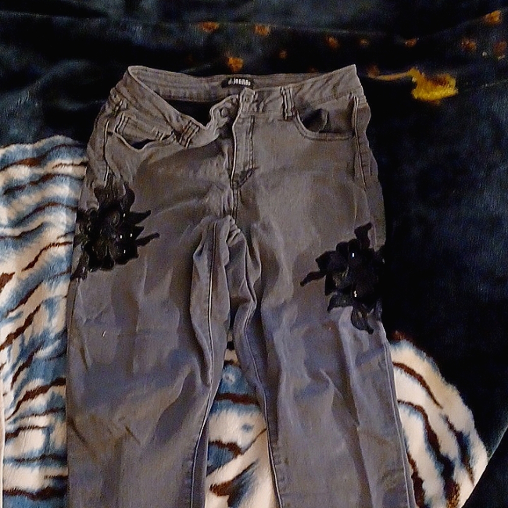 d.jeans Black Jeans with black flowers.